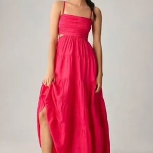 Anthropologie Let Me Be Cutout Tiered Dress Magenta Size XS. $190